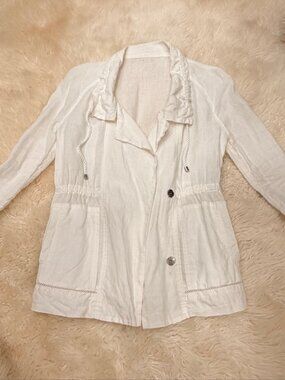 Escada White Linen Jacket Blazer EU 32 Drawstring